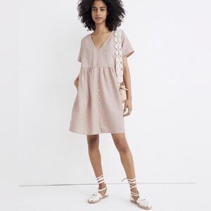 Madewell Linen-Blend Alexandra Button-Front Mini Dress in antique pink medium